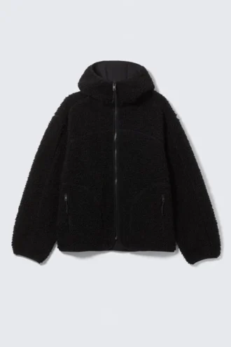 Kapuzenjacke aus Fleece – Schwarz