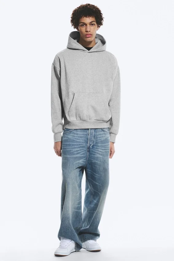 Kapuzenpullover mit lockerer Passform – Grau meliert Kapuzenpullover mit lockerer Passform – Grau meliert