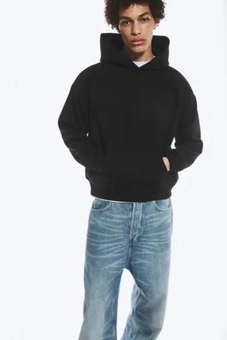Kapuzenpullover mit lockerer Passform – Schwarz