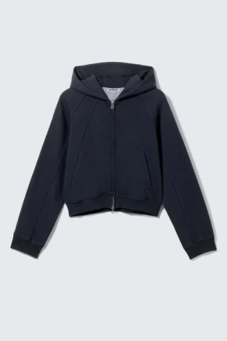 Kapuzenpullover mit Raglanärmeln und Cutline-Reißverschluss – Dunkelblau Kapuzenpullover mit Raglanärmeln und Cutline-Reißverschluss – Dunkelblau