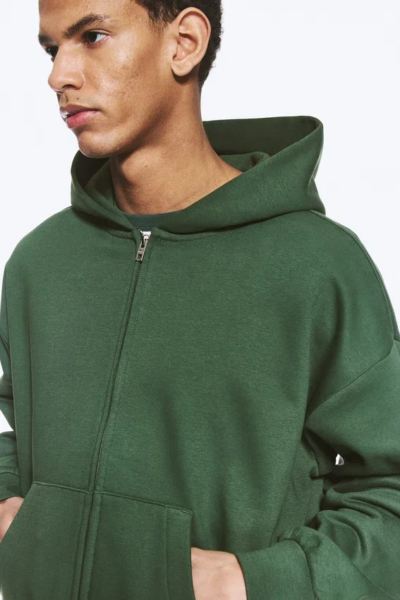 Kapuzenpullover mit Reißverschluss in lockerer Passform – Dunkelgrün Kapuzenpullover mit Reißverschluss in lockerer Passform – Dunkelgrün