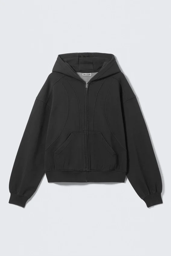 Kapuzenpullover mit Reißverschluss in lockerer Passform – gewaschenes Schwarz Kapuzenpullover mit Reißverschluss in lockerer Passform – gewaschenes Schwarz
