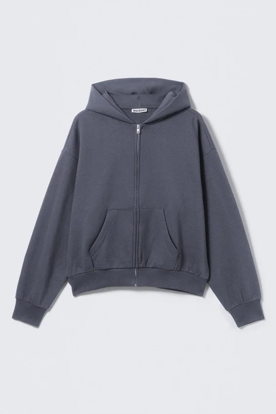 Kapuzenpullover mit Reißverschluss in lockerer Passform – Washed Blue Kapuzenpullover mit Reißverschluss in lockerer Passform – Washed Blue
