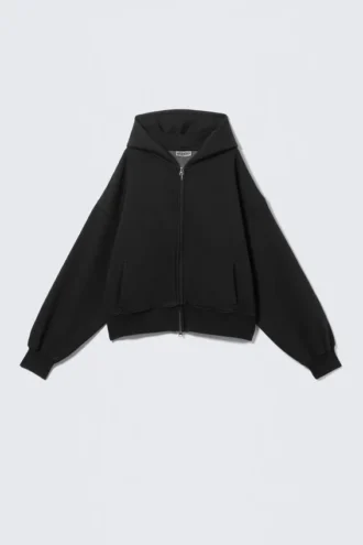 Kapuzenpullover mit Reißverschluss in Regular Fit – Schwarz Kapuzenpullover mit Reißverschluss in Regular Fit – Schwarz