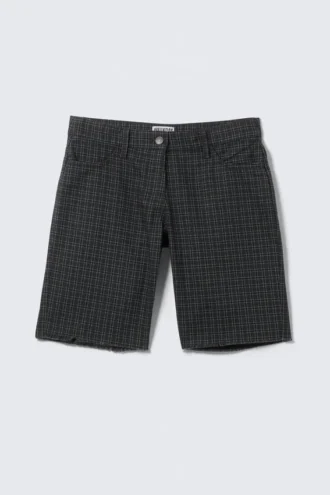Karierte, knielange Shorts aus Baumwolltwill – kariert, dunkelgrau