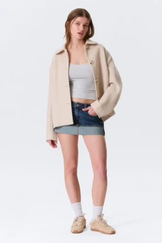 Kastenförmige Knopfleiste Jacke aus Wollmischung – Dusty Cream