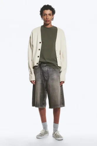 Kastenförmige Strickjacke im Used-Look – Beige