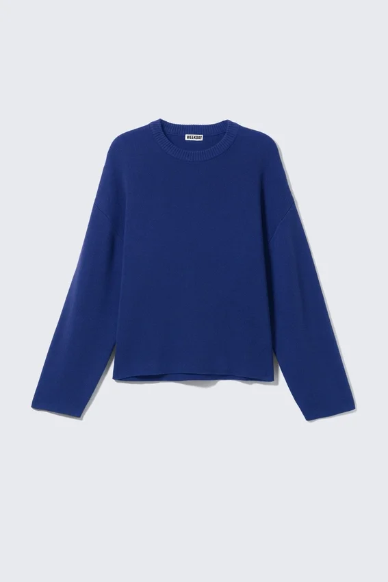 Kastenförmiger Strickpullover aus Baumwolle – Hellblau Kastenförmiger Strickpullover aus Baumwolle – Hellblau