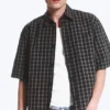 Kastenförmiges Baumwollhemd mit kurzen Shorts – kariert, schwarz Kastenförmiges Baumwollhemd mit kurzen Shorts – kariert, schwarz