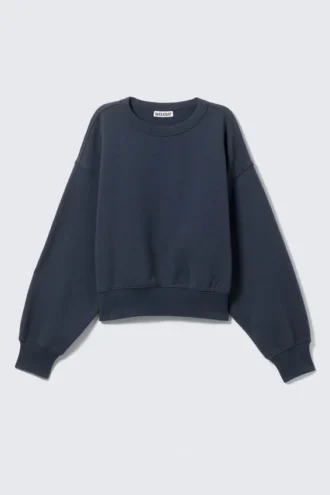Kastenförmiges, kurz geschnittenes Sweatshirt aus Baumwolle – Dunkelblau