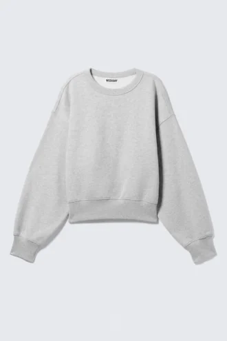 Kastenförmiges, kurz geschnittenes Sweatshirt aus Baumwolle – Grau meliert