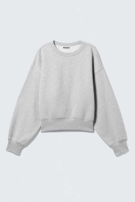 Kastenförmiges, kurz geschnittenes Sweatshirt aus Baumwolle – Grau meliert Kastenförmiges, kurz geschnittenes Sweatshirt aus Baumwolle – Grau meliert
