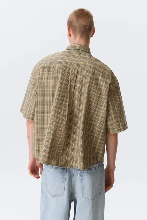 Kastiges Kurzarm-Hemd – kariert, beige Kastiges Kurzarm-Hemd – kariert, beige