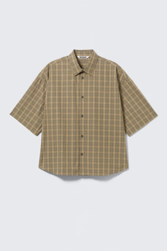 Kastiges Kurzarm-Hemd – kariert, beige Kastiges Kurzarm-Hemd – kariert, beige