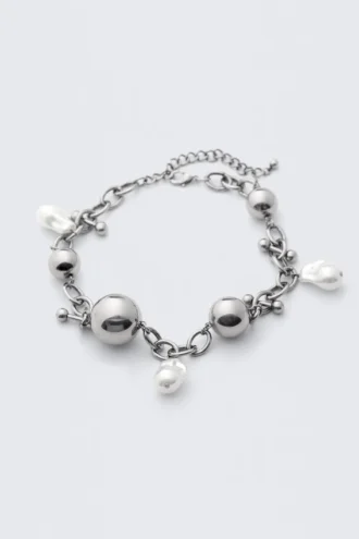 Kette mit klobigen Perlenanhängern – Silber