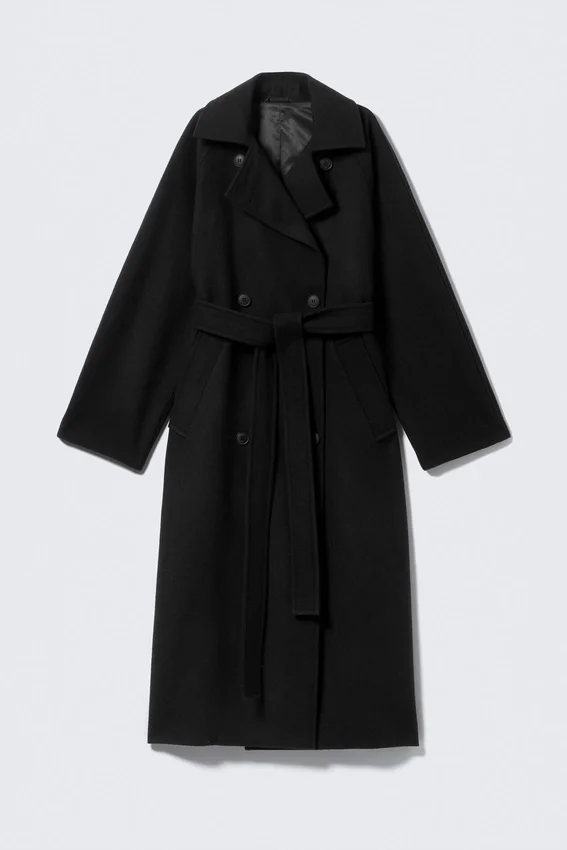 Kia Oversized-Mantel aus Wollmischung mit Zweireiher-Schluss – Schwarz Kia Oversized-Mantel aus Wollmischung mit Zweireiher-Schluss – Schwarz