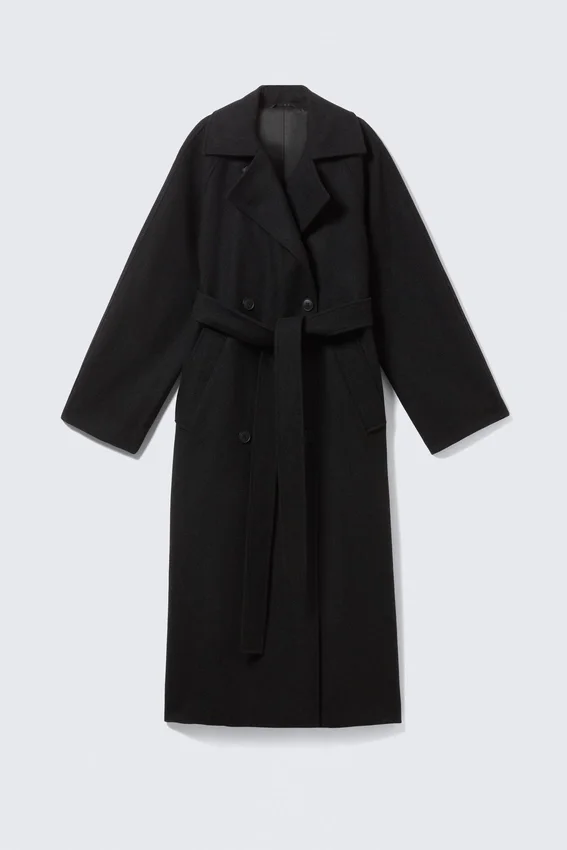 Kia Oversized-Mantel aus Wollmischung mit Zweireiher-Schluss – Schwarz meliert Kia Oversized-Mantel aus Wollmischung mit Zweireiher-Schluss – Schwarz meliert