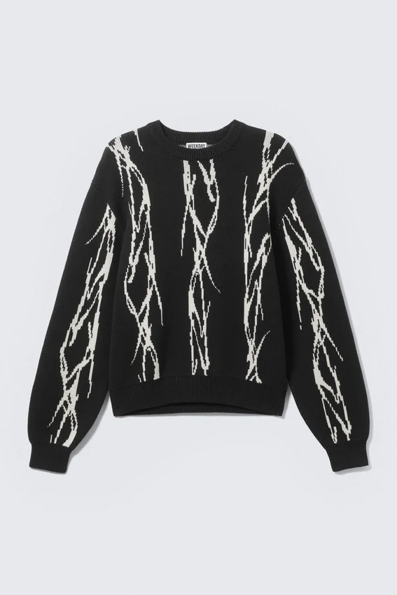 Klassischer Jacquard-Strick-Pullover mit Print – Schwarz – Iced Veins Klassischer Jacquard-Strick-Pullover mit Print – Schwarz – Iced Veins