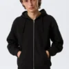 Klassischer Kapuzenpullover mit Reißverschluss – Schwarz Klassischer Kapuzenpullover mit Reißverschluss – Schwarz