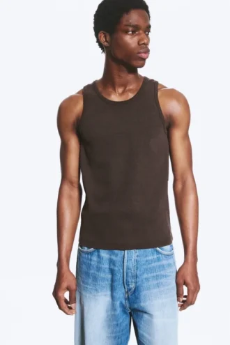 Klassisches geripptes Tanktop – Dunkelbraun