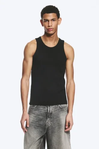 Klassisches geripptes Tanktop – Schwarz