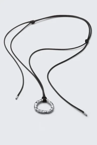 Kordel-Anhänger-Halskette – Silber – Schwarze Kordel