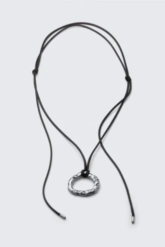 Kordel-Anhänger-Halskette – Silber – Schwarze Kordel