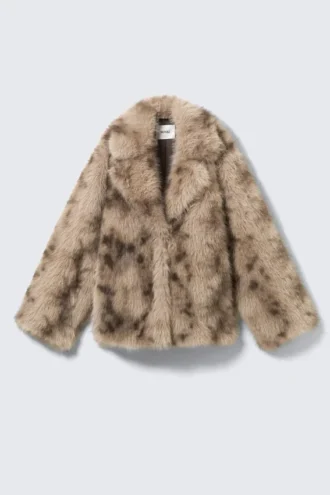 Kunstfelljacke – Beige/Braun mit Leopardenmuster