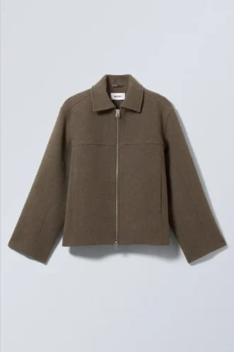 Kurze Jacke aus Wollmischung – Dunkelbraun Kurze Jacke aus Wollmischung – Dunkelbraun