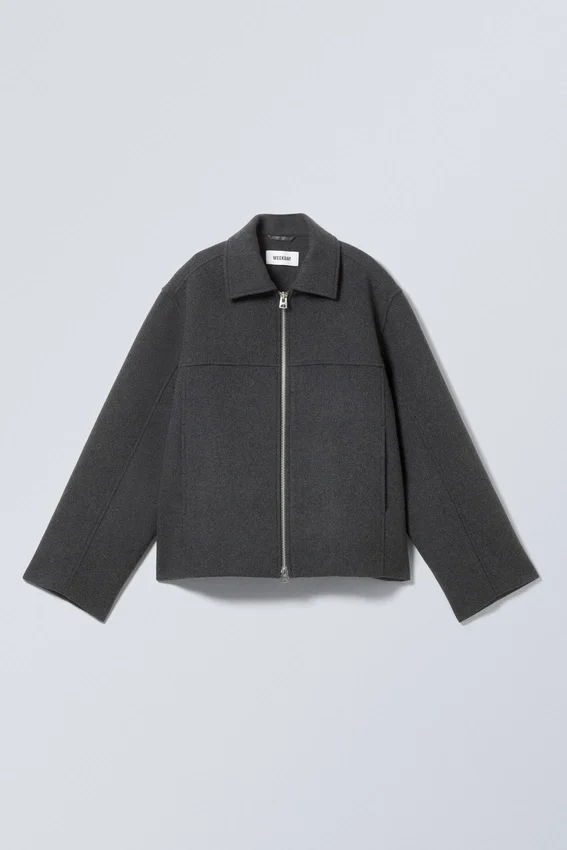 Kurze Jacke aus Wollmischung – Dunkelgrau meliert Kurze Jacke aus Wollmischung – Dunkelgrau meliert