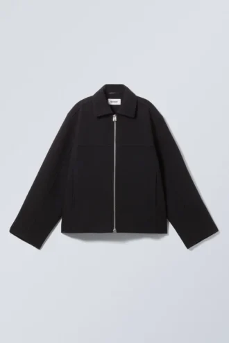 Kurze Jacke aus Wollmischung – Schwarz