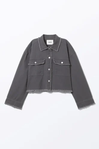 Kurze, kastenförmige Twill-Jacke – Dunkelgrau