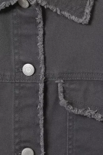 Kurze, kastenförmige Twill-Jacke – Dunkelgrau
