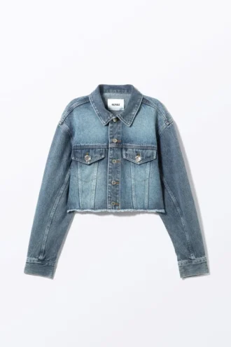 Kurze Oversize-Jeansjacke mit Barrel-Ärmeln – Starling Blue