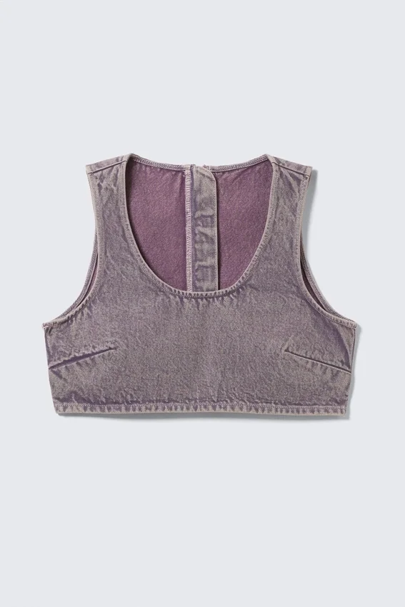Kurzer Denim-Bralette mit Reißverschluss am Rücken – gewaschenes Lila Kurzer Denim-Bralette mit Reißverschluss am Rücken – gewaschenes Lila