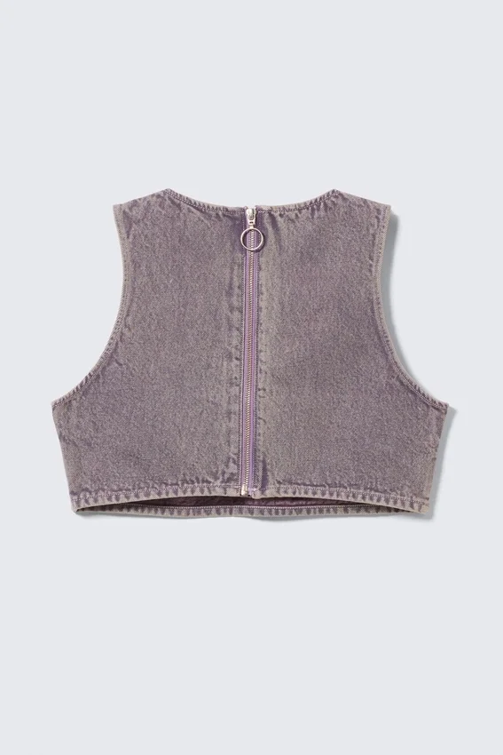 Kurzer Denim-Bralette mit Reißverschluss am Rücken – gewaschenes Lila Kurzer Denim-Bralette mit Reißverschluss am Rücken – gewaschenes Lila