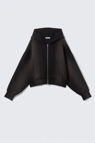 Kurzer, gewaschener Scuba-Kapuzenpullover mit Reißverschluss – Black Spray Wash Kurzer, gewaschener Scuba-Kapuzenpullover mit Reißverschluss – Black Spray Wash
