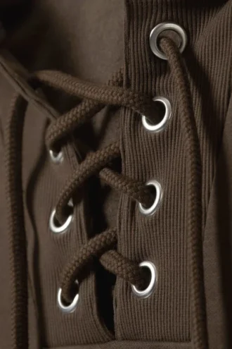 Kurzer Kapuzenpullover mit Schnürung – Dunkelbraun Kurzer Kapuzenpullover mit Schnürung – Dunkelbraun