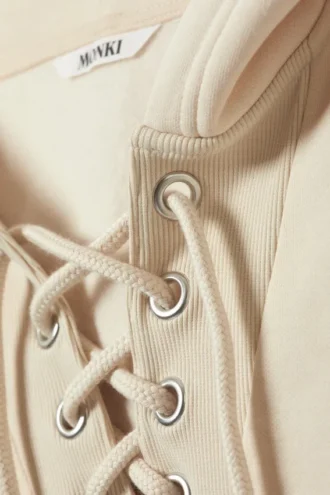 Kurzer Kapuzenpullover mit Schnürung – Hellbeige Kurzer Kapuzenpullover mit Schnürung – Hellbeige
