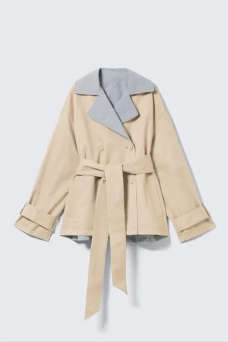 Kurzer, wendbarer Trenchcoat mit doppelter Knopfleiste – Beige & Hellgrau