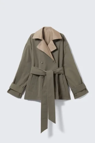 Kurzer, wendbarer Trenchcoat mit doppelter Knopfleiste – Beige & Khaki-Grün