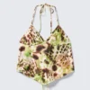 Kurzes bedrucktes Neckholder-Top – braune und grüne Blumenpunkte Kurzes bedrucktes Neckholder-Top – braune und grüne Blumenpunkte