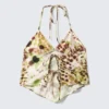 Kurzes bedrucktes Neckholder-Top – braune und grüne Blumenpunkte Kurzes bedrucktes Neckholder-Top – braune und grüne Blumenpunkte