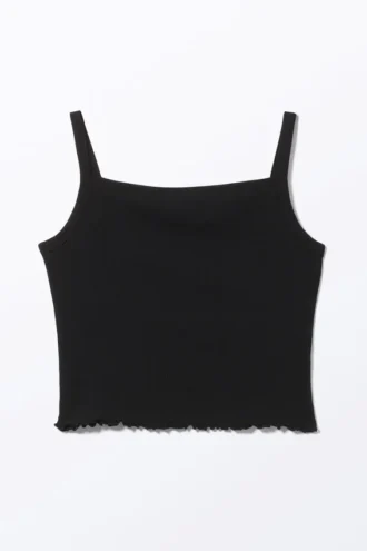 Kurzes geripptes Tanktop – Schwarz
