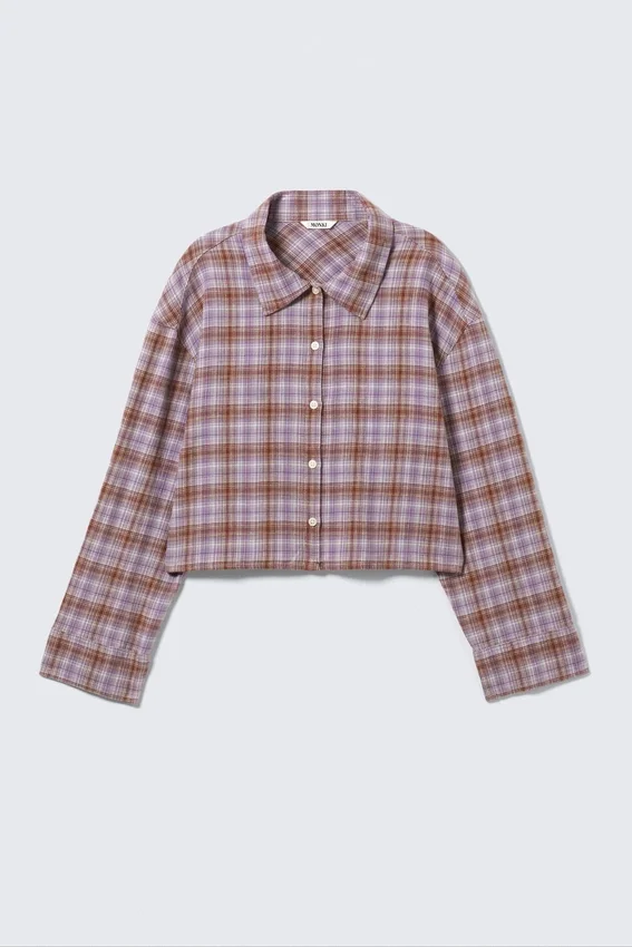 Kurzes kariertes Flanellhemd – Purple Check Kurzes kariertes Flanellhemd – Purple Check