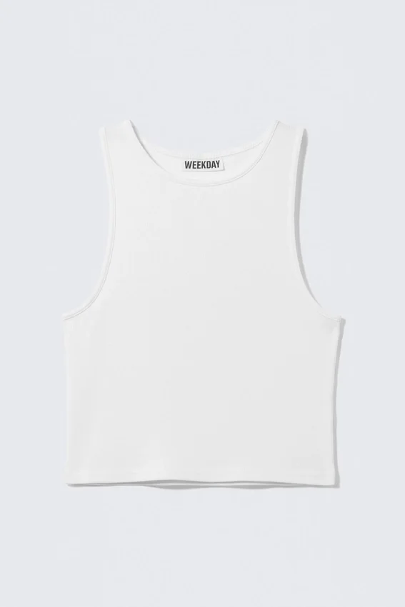 Kurzes Tanktop aus gerippter Baumwolle – Weiß Kurzes Tanktop aus gerippter Baumwolle – Weiß