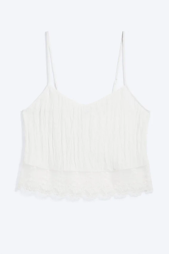 Kurzes Top mit Spitzenbesatz – Weiß Kurzes Top mit Spitzenbesatz – Weiß
