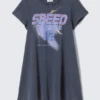 Kurzärmeliges A-Linien-T-Shirt-Kleid – Washed Blue – Speed Paradox