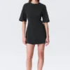 Kurzärmeliges Baumwoll-Minikleid – Schwarz