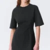 Kurzärmeliges Baumwoll-Minikleid – Schwarz